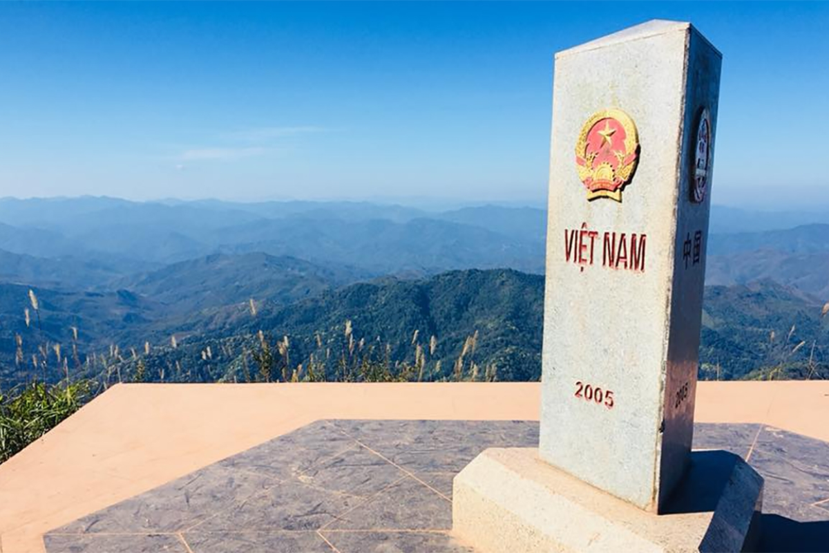 A Pa Chai border marker at the junction of Vietnam, China, and Laos